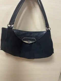 Felisi 00-14 ハンドバッグ がま口 ネイビー レザー ファブリック 