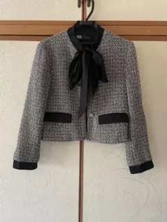 ZARA ノーカラージャケット リボン付き