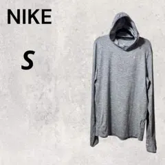 NIKE ナイキ S グレー フード付きスポーツ長袖シャツ スポーツウェア 薄手