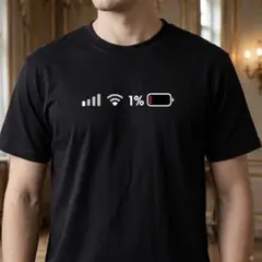 スマホ風デザイン Tシャツ 半袖 メンズ レディース バッテリー残量1% 黒
