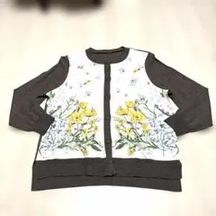 ギリギリ価格。ワコールのウールのブラウンに前身頃が美しい花柄のカーディガン
