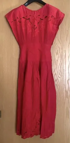 ヴィンテージ おしゃれ レース ワンピース レッド / ビンテージ 古着 赤