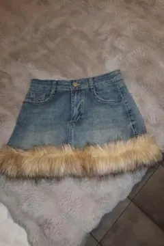 y2k ファー付きデニムミニスカート
