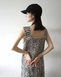 lumier クロシェ編み　ノースリーブワンピース　ブラック