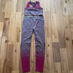 ピンク・グレーのヨガウェア2点セットパンツL、ブラM