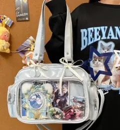 痛バ 痛バッグ ミニ 推し活 ブラック シルバー バック リボン トートバッグ