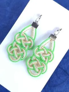 水引 No.027『ライム（2つ結び）』 ピアス/イヤリング