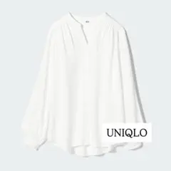 【UNIQLO】レーヨンギャザーブラウス ホワイト Sサイズ