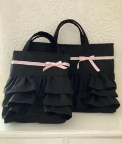 入園入学2点セット　ブラックのレッスンバッグと上履き入れ