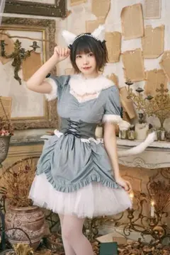 グレー メイド服 猫耳付き コスプレ衣装