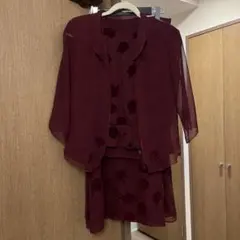バーガンディ ワインレッド　シフォン 花柄 ローズセットアップ