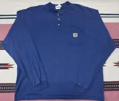 Carhartt ヘンリーネック 長袖 カットソー ブルー　90s？のサムネイル