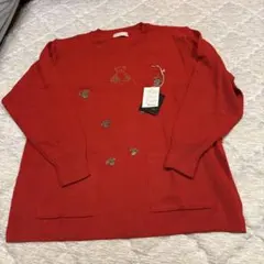 KNIT ICHIBAN 赤 クマ刺繍 ニットセーター