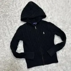 希少 美品 ラルフローレン ケーブルニット パーカー 黒 白 カーディガン