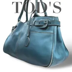 【ヴィンテージ】トッズ　トートバッグ　オールレザー　ブルー　ロゴチャーム　肩掛け