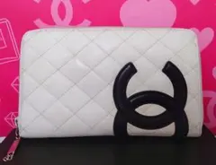 シャネル CHANEL 長財布 カンボンライン　ホワイト　折り財布　【正規品】 本物・送料無料・良品】シャネル・長財布・二つ折り財布