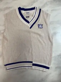 9090 Vネックベスト Lサイズ アイボリー/ネイビー 白　ニット