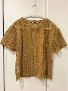 美品　ZARA レーストップス マスタードイエロー　モール素材　Mのサムネイル