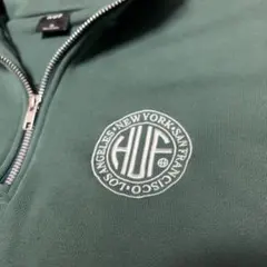 【美品】HUF ハフ グリーン 緑 ハーフジップスウェット 【M】 トレーナー