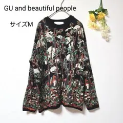 GU and beautiful people グラフィックニットプルオーバーM