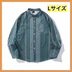 シャツ メンズ 秋 長袖 ストラップ柄 おしゃれ カジュアル ゆったり 前開き