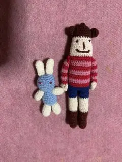 ハンドメイド あみぐるみ 人形とウサギ 2体セット