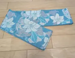 半幅帯 水色 花柄 浴衣