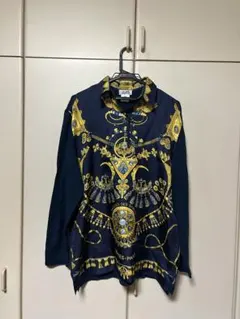 希少・ヴィンテージ】HERMÈS スカーフ柄 ドッキングニット ネイビー M 