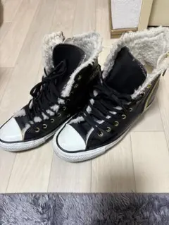 オールスターファー付きブラックハイカットスニーカーレディース22.5