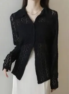 amel flower emboss shirt cardigan black