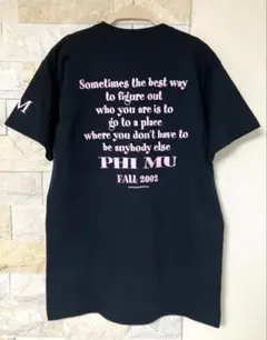00s PHI MU 2002 USA製 カレッジTシャツ L 黒 ピンク文字