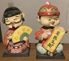 中国陶器】縁起物 福禄寿 男の子 女の子 フィギュア 陶器人形 置物