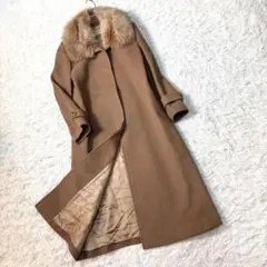 DESARS デサース　ウールファー付きロングコート　ブラウンベージュ　M相当