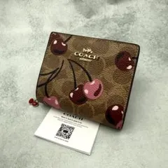 COACH コーチ 二つ折り財布 PVC チェリー柄 シグネチャー レッド 美品