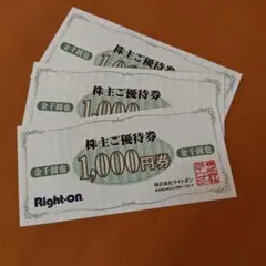 ライトオン 株主優待券3000円分( 1,000円✕3枚)期限2016年8月末