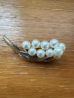 あこや真珠10粒のシルバーブローチ　STEARLING 本真珠