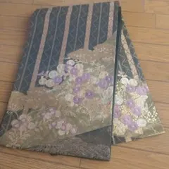 りょう様専用ページ西陣織九寸帯未仕立品 弥栄織物墨黒地縦花蔓文 芯入