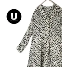 ＼ワンピース／ 総柄 ホワイト レトロ モダン 花柄　キャンディスリーブ 古着