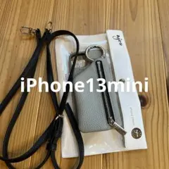 エジュー　iPhone 13 mini ケース グレー ストラップ付き