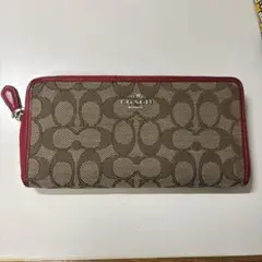 COACH 長財布 ベージュ/レッド