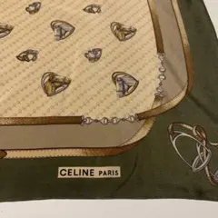 CELINE セリーヌ　スカーフ 馬柄×カーキ× ベージュ