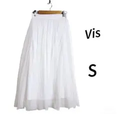 ビス ☆ ホワイト 2枚重ね チュール フレア ロングスカート S 今期トレンド