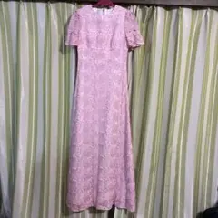 花柄レース ロングドレス ピンク