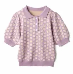 花柄パフスリーブポロニットシャツのサムネイル