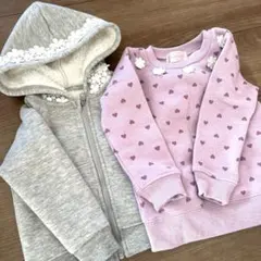 フード付き　ボアパーカー トレーナー　二枚セット　80.90