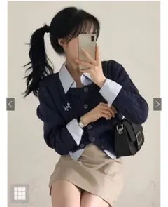 GRL ロゴ刺繍麻タッチニットカーディガン　an1488