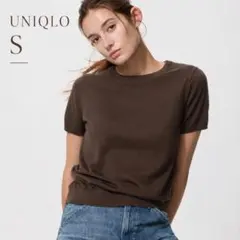 タグ付き UNIQLO UVカットクルーネックセーター ダークブラウン Sサイズ