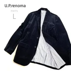 U.P 【レノマ】テーラードジャケット L 黒ブラックストライプベルベット風