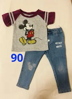 【まとめ売り】ミッキーマウス Tシャツ　デニム　上下セット 90 春夏