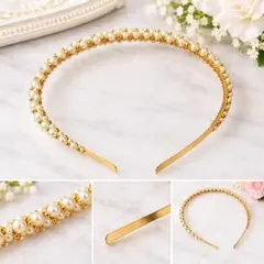 パール ゴールド カチューシャ 上品 華やか ヘアアクセサリー